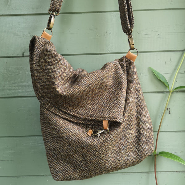 Tweed slouch bag country brown herringbone Julian Road